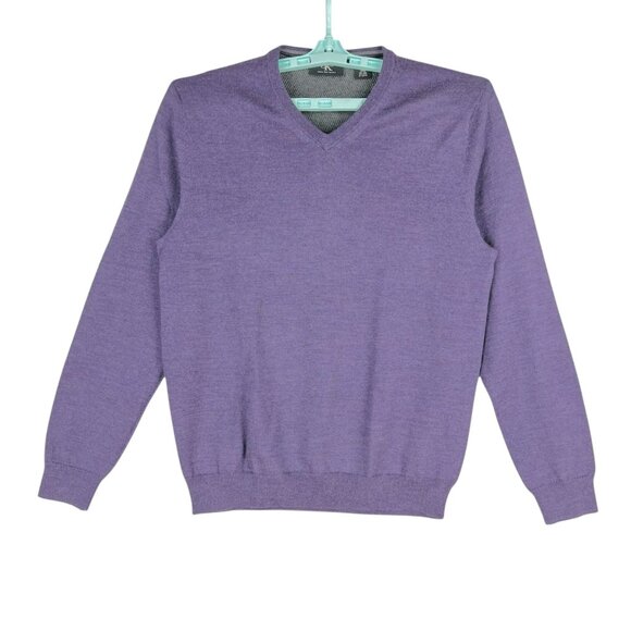 Calvin Klein Men Purple V-Neck Merino Wool Sweater Size M Lightweight Knit NWOT - Picture 1 of 9